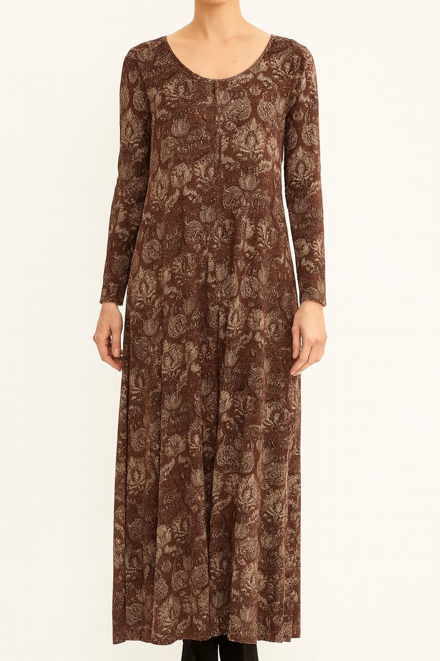 Peruvian Connection Maroon Heather Paisley Boho Maxi Dress Long Sleeve XL